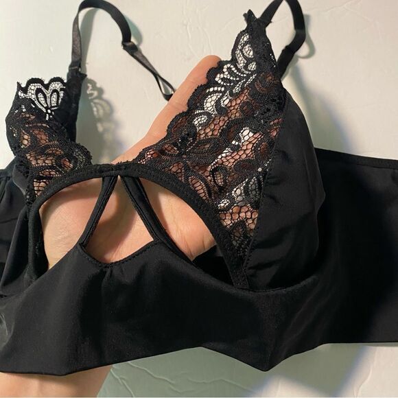 Very Sexy underwire mesh lace stemless unlined Demi Bra Black 36C/D - Picture 6 of 11